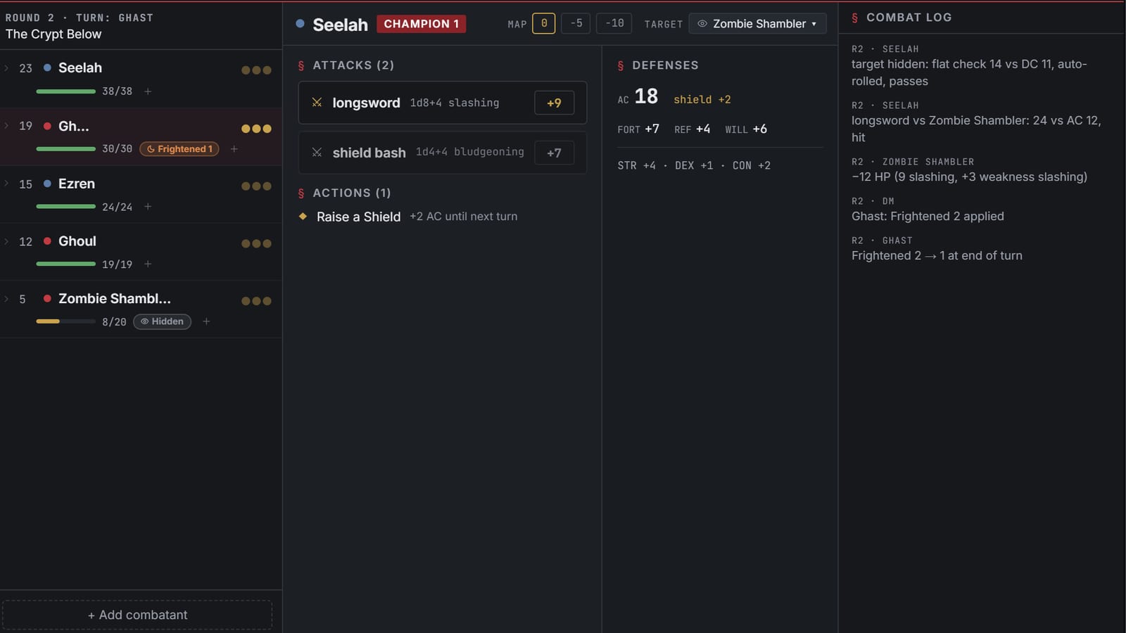 PF2E Combat Tracker screenshot