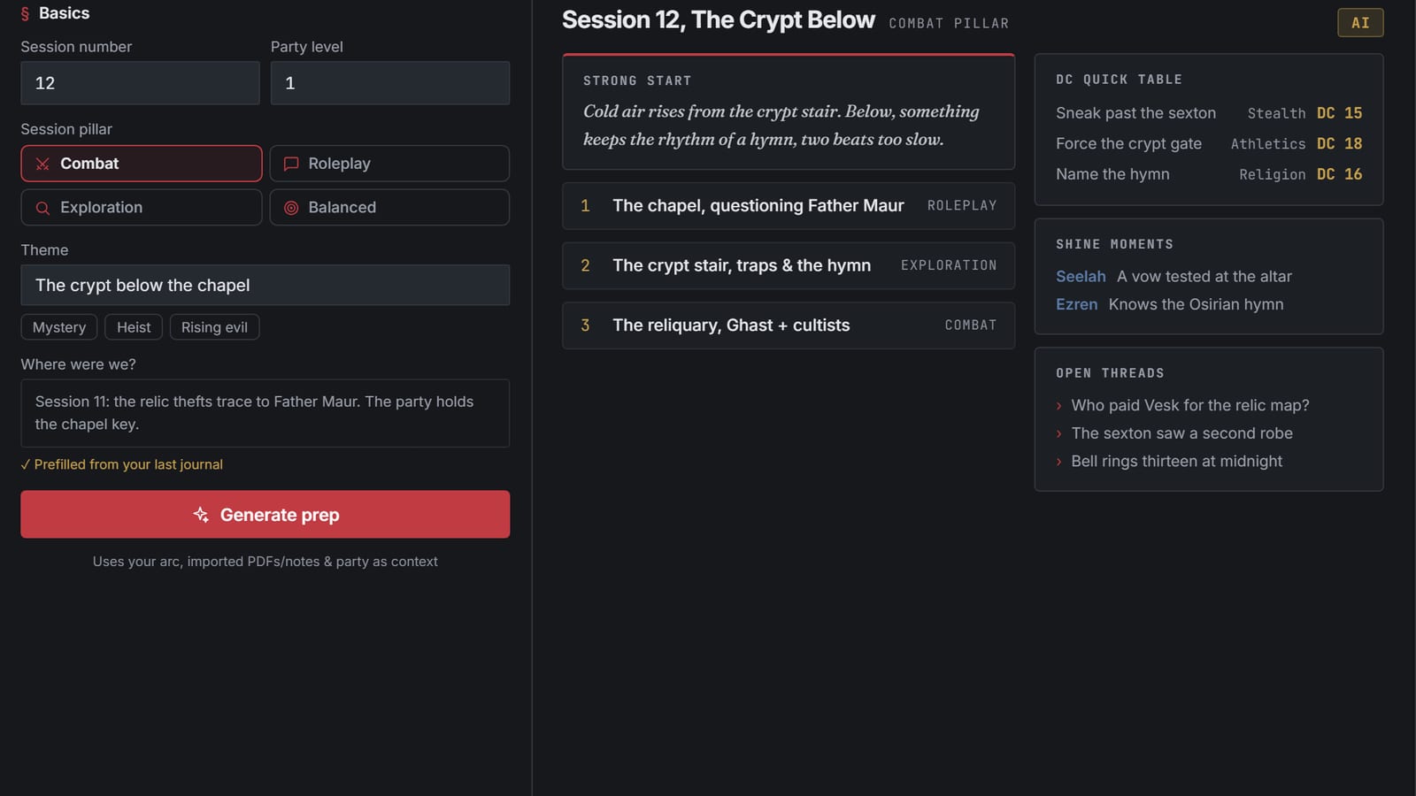 Session Prep Tool screenshot